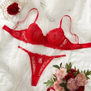 Lovermore Lingerie sexy Set di reggiseno e mutandine con ricamo floreale Set di biancheria intima erotica Set esotico Fantasia Intimo