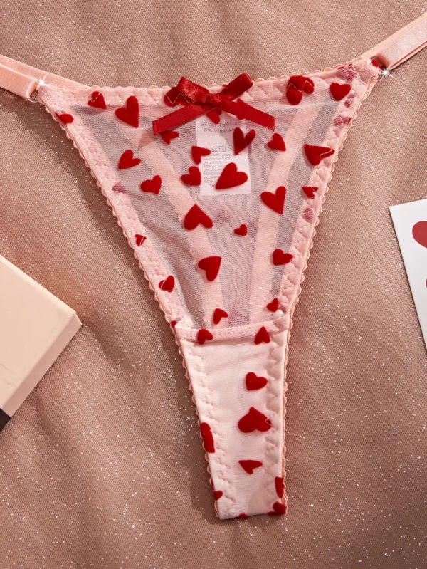 Ensemble de lingerie érotique sexy froncé en maille transparente amour coeur broderie – Image 3