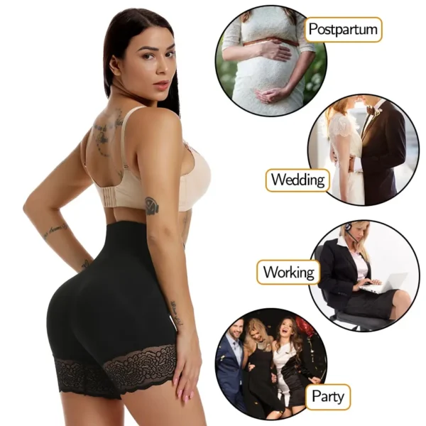 Shorts de sécurité sans couture en dentelle Shapewear pour femmes, shorts élastiques taille haute pour femmes,qui affine sous une jupe. – Image 6