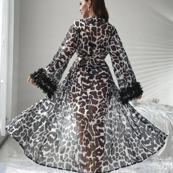 Robe longue sexy,décontractées de nuit en matériau doux et confortable imprimé léopard pour la maison femme – Image 2