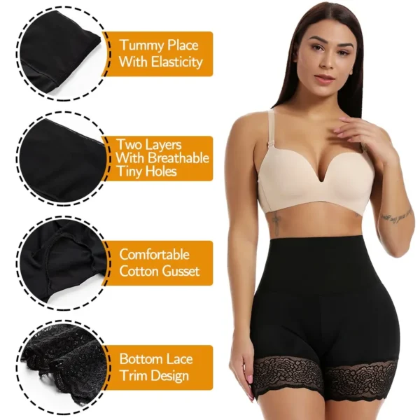 Shorts de sécurité sans couture en dentelle Shapewear pour femmes, shorts élastiques taille haute pour femmes,qui affine sous une jupe. – Image 5