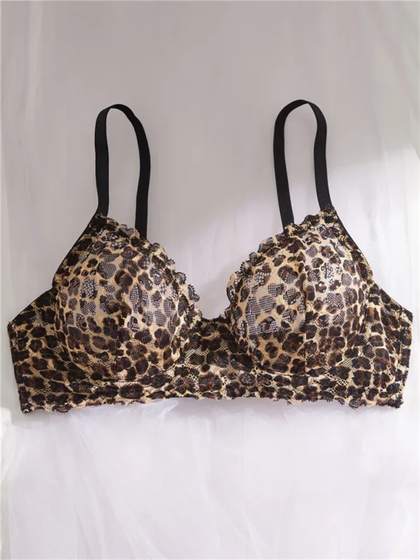 Ensemble de lingerie sexy , exotique à broderie léopard, dentelle, volant, sans couture, avec armature – Image 4