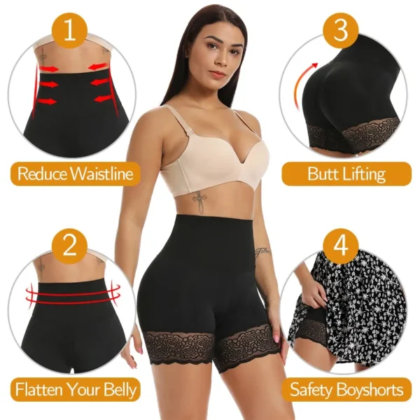 Shorts de sécurité sans couture en dentelle Shapewear pour femmes, shorts élastiques taille haute pour femmes,qui affine sous une jupe. – Image 2