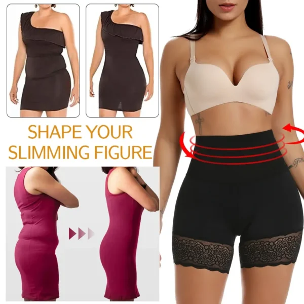 Shorts de sécurité sans couture en dentelle Shapewear pour femmes, shorts élastiques taille haute pour femmes,qui affine sous une jupe. – Image 4