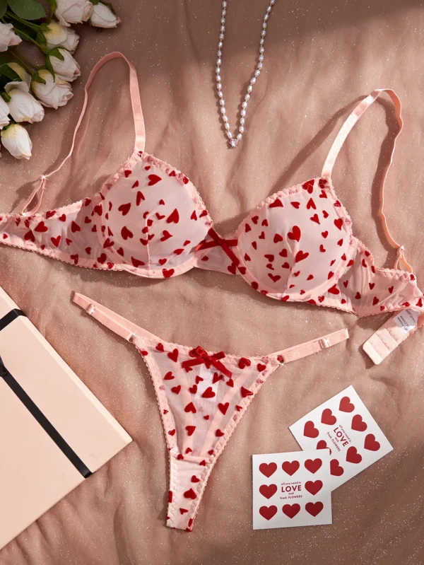 Ensemble de lingerie érotique sexy froncé en maille transparente amour coeur broderie – Image 6