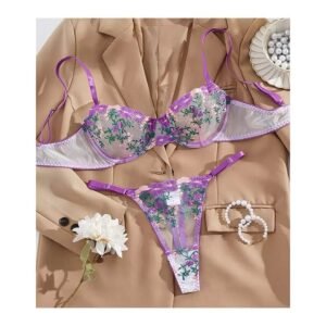 Soutien-gorge Ensemble floral , translucide, érotique et sexy en maille 2 pièces pour femme fatale