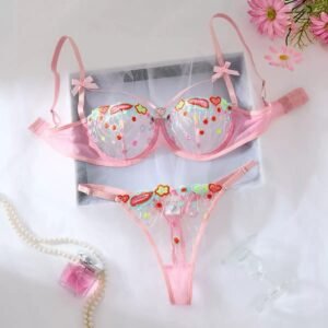Soutien-gorge Ensemble floral , translucide, érotique et sexy en maille 2 pièces pour femme fatale