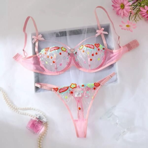 Soutien-gorge Ensemble floral , translucide, érotique et sexy en maille 2 pièces pour femme fatale