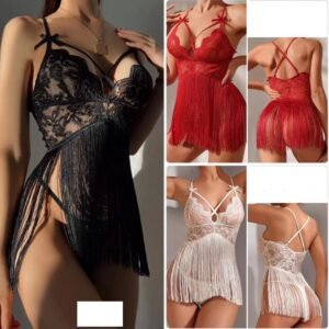 Nuisettes Babydoll en dentelle avec franges et bretelles fines